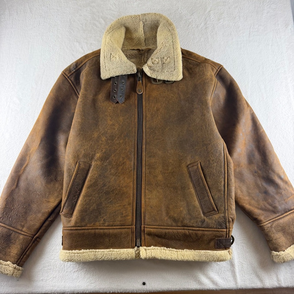 Vintage Sawyer of Napa Shearling Leather Flight Jacket Brown Mens XL Bomber